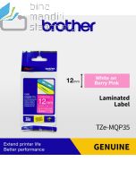 Gambar perlengkapan sekolah Brother TZE-MQP35 White on Berry Pink 12mm P-touch Tape dan aneka katalog Brother (tape) grosir